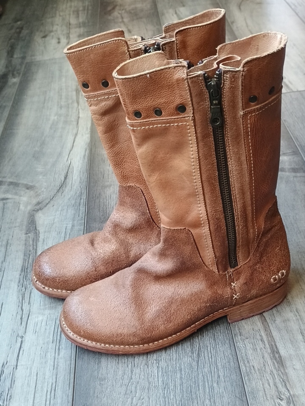 BED|STU Brown Leather Mid-Calf Zip Boots